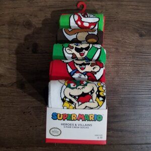 Nintendo Super Mario Heroes & Villains Crew Socks -5 pairs